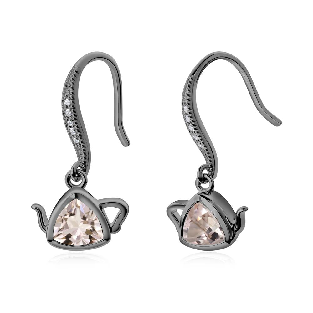 Trillion Cut Morganite Shepherd Hook Earrings - LUO Jewelry #metal_black finish sterling silver