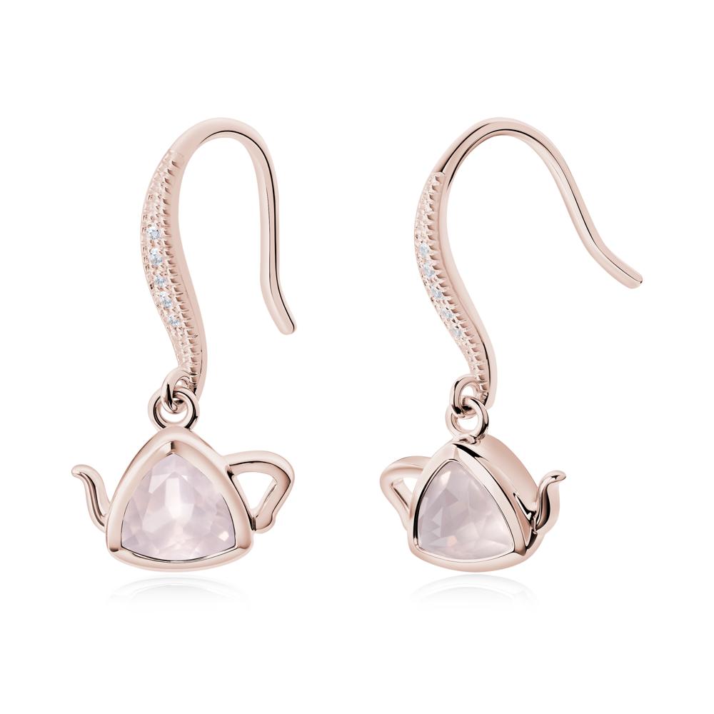 Trillion Cut Rose Quartz Shepherd Hook Earrings - LUO Jewelry #metal_14k rose gold