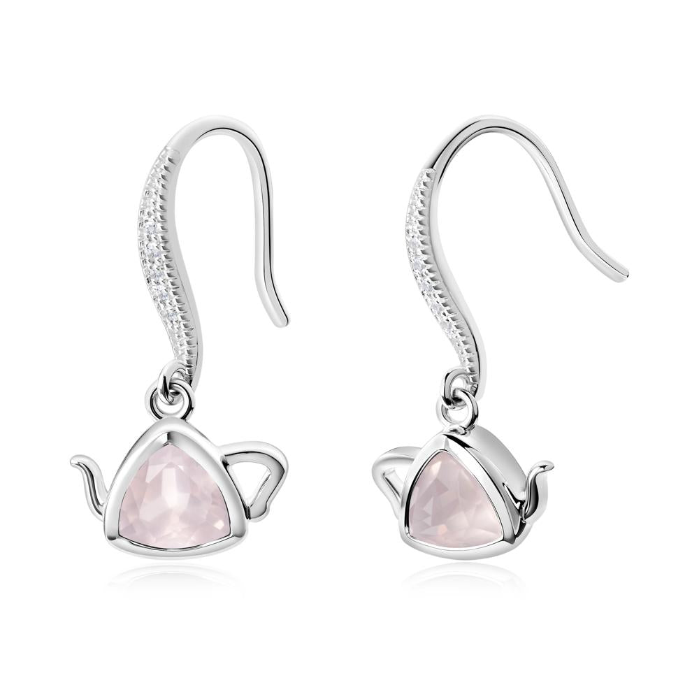 Trillion Cut Rose Quartz Shepherd Hook Earrings - LUO Jewelry #metal_sterling silver