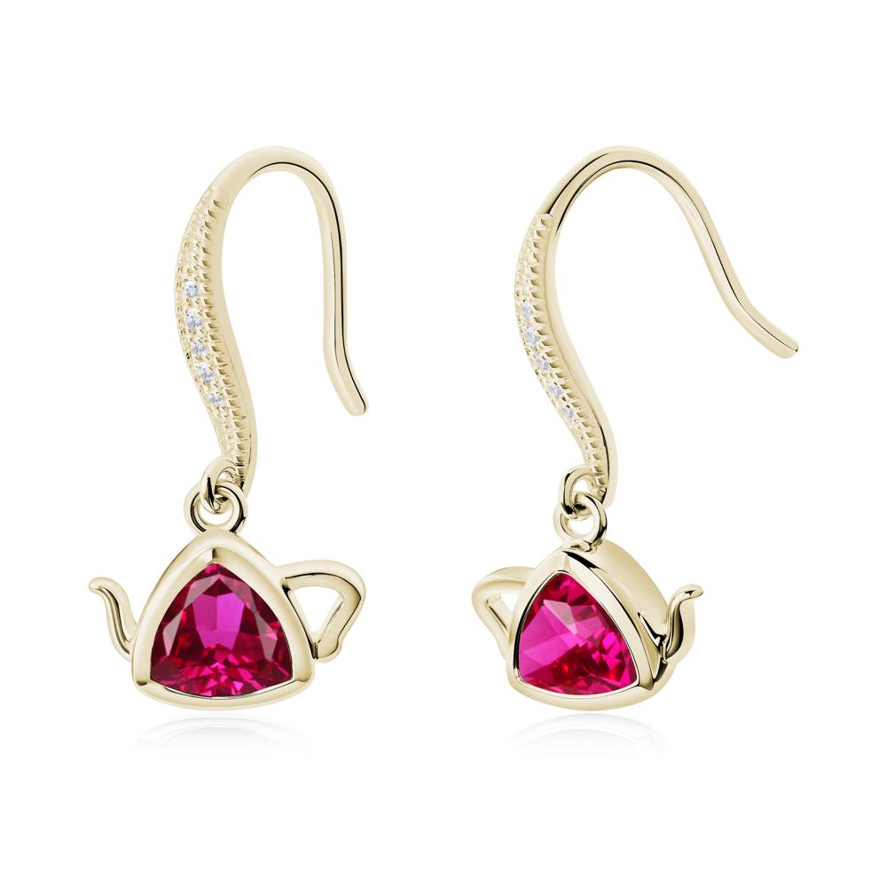 Creative Bezel Setting Ruby French Hook Earrings - LUO Jewelry #metal_14k yellow gold