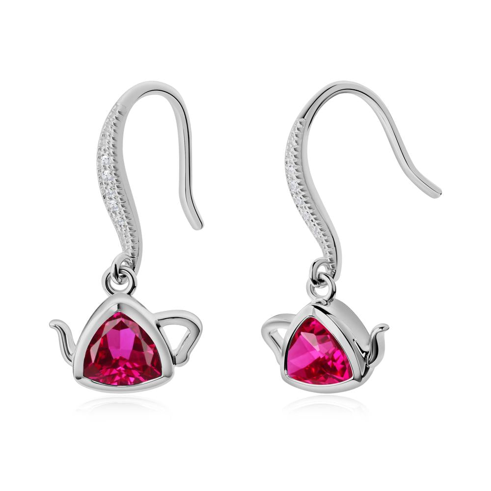 Creative Bezel Setting Ruby French Hook Earrings - LUO Jewelry #metal_platinum