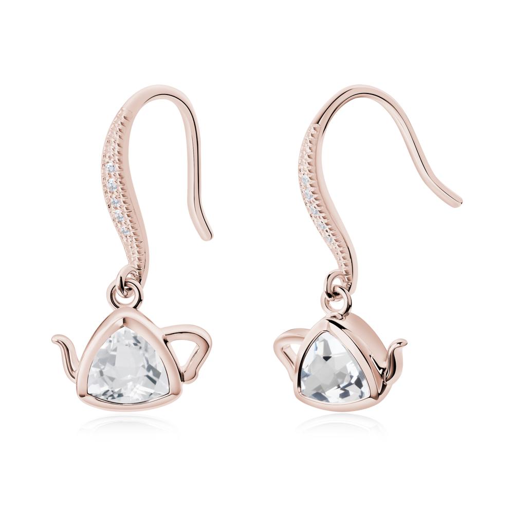 Teapot Inspired White Topaz Fish Hook Earrings - LUO Jewelry #metal_14k rose gold