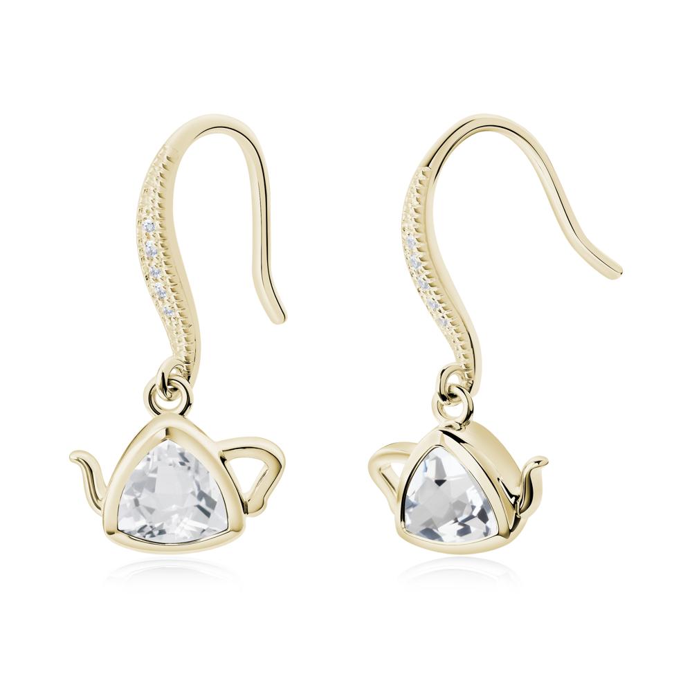 Teapot Inspired White Topaz Fish Hook Earrings - LUO Jewelry #metal_14k yellow gold