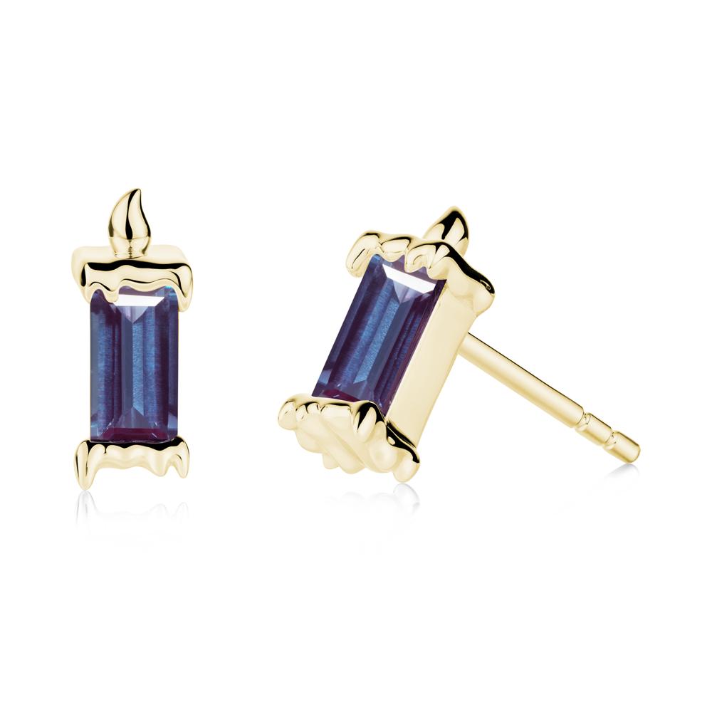 Bezel Setting Baguette Alexandrite Stud  Earrings - LUO Jewelry #metal_18k yellow gold