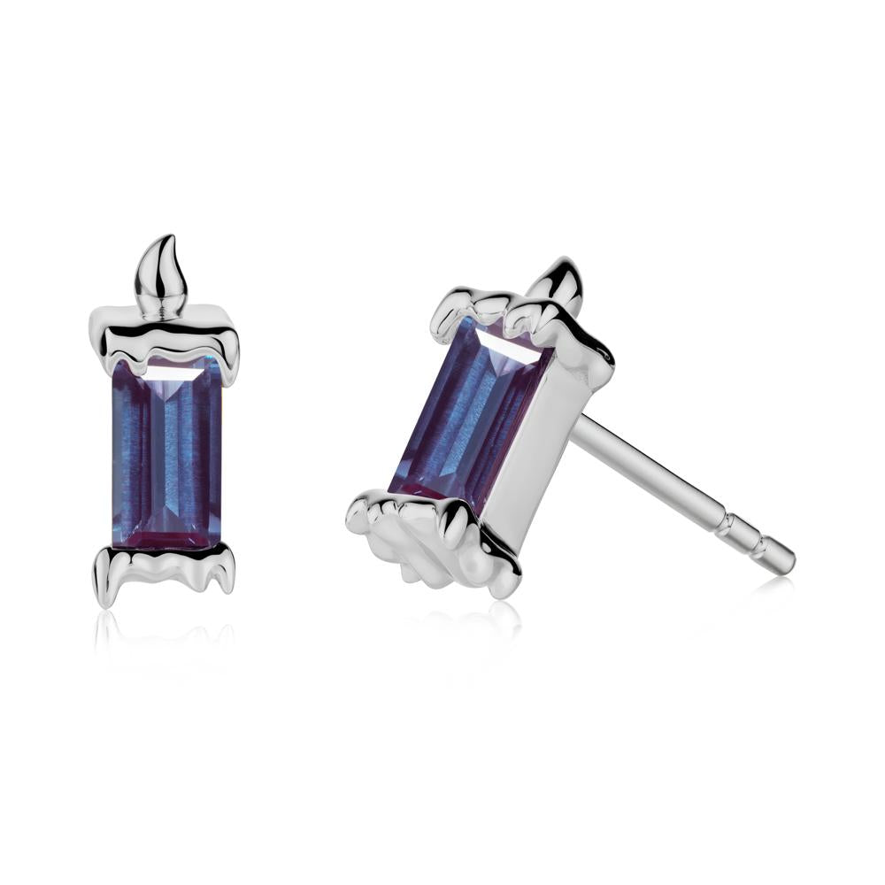 Bezel Setting Baguette Alexandrite Stud  Earrings - LUO Jewelry #metal_platinum