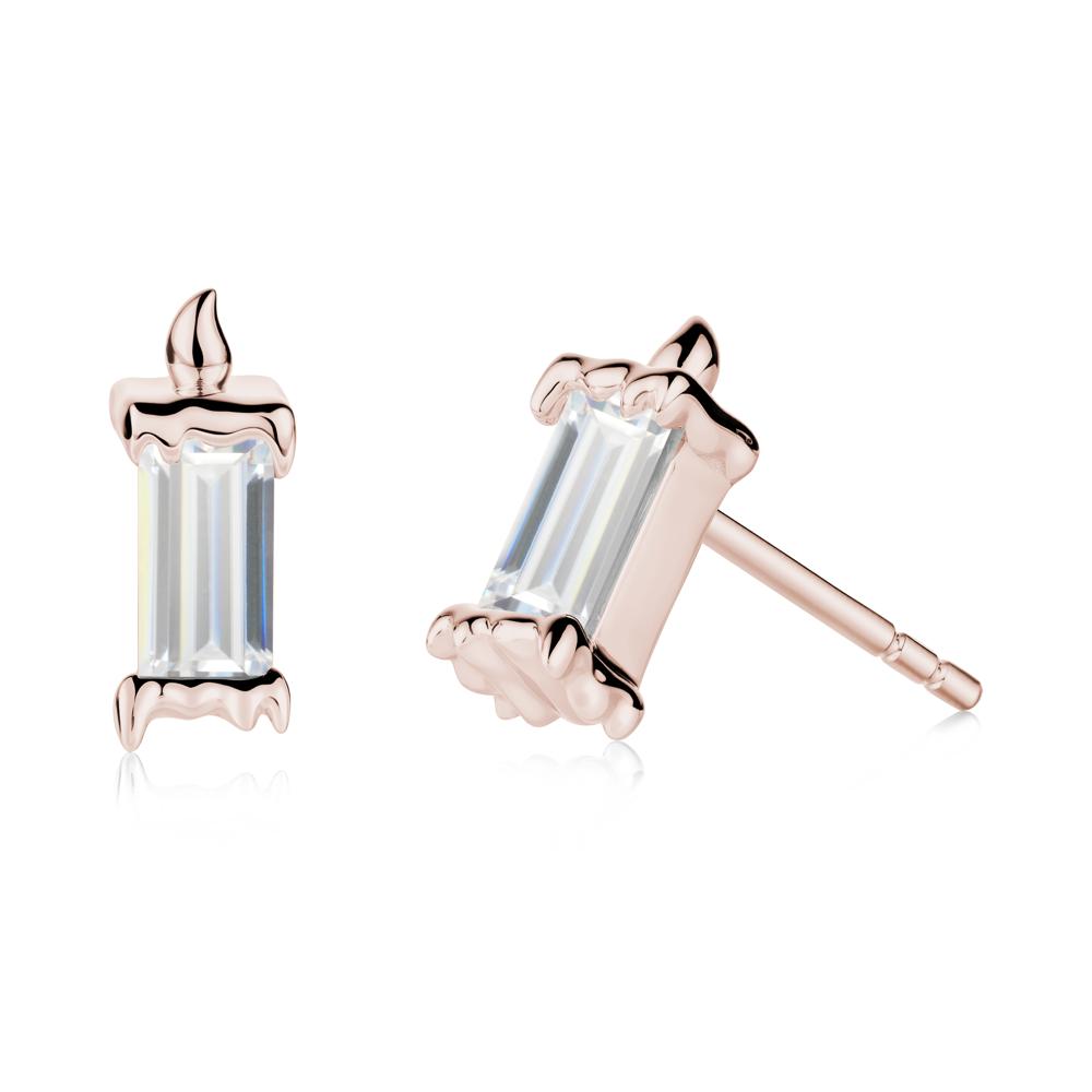 Bezel Setting Baguette Cubic Zirconia Stud  Earrings - LUO Jewelry #metal_14k rose gold