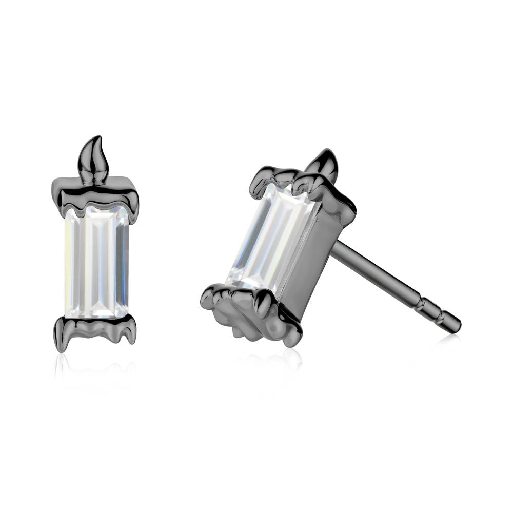 Bezel Setting Baguette Cubic Zirconia Stud  Earrings - LUO Jewelry #metal_black finish sterling silver