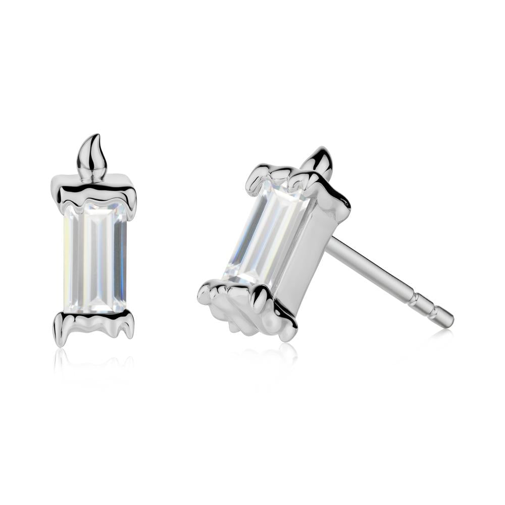 Bezel Setting Baguette Cubic Zirconia Stud  Earrings - LUO Jewelry #metal_platinum