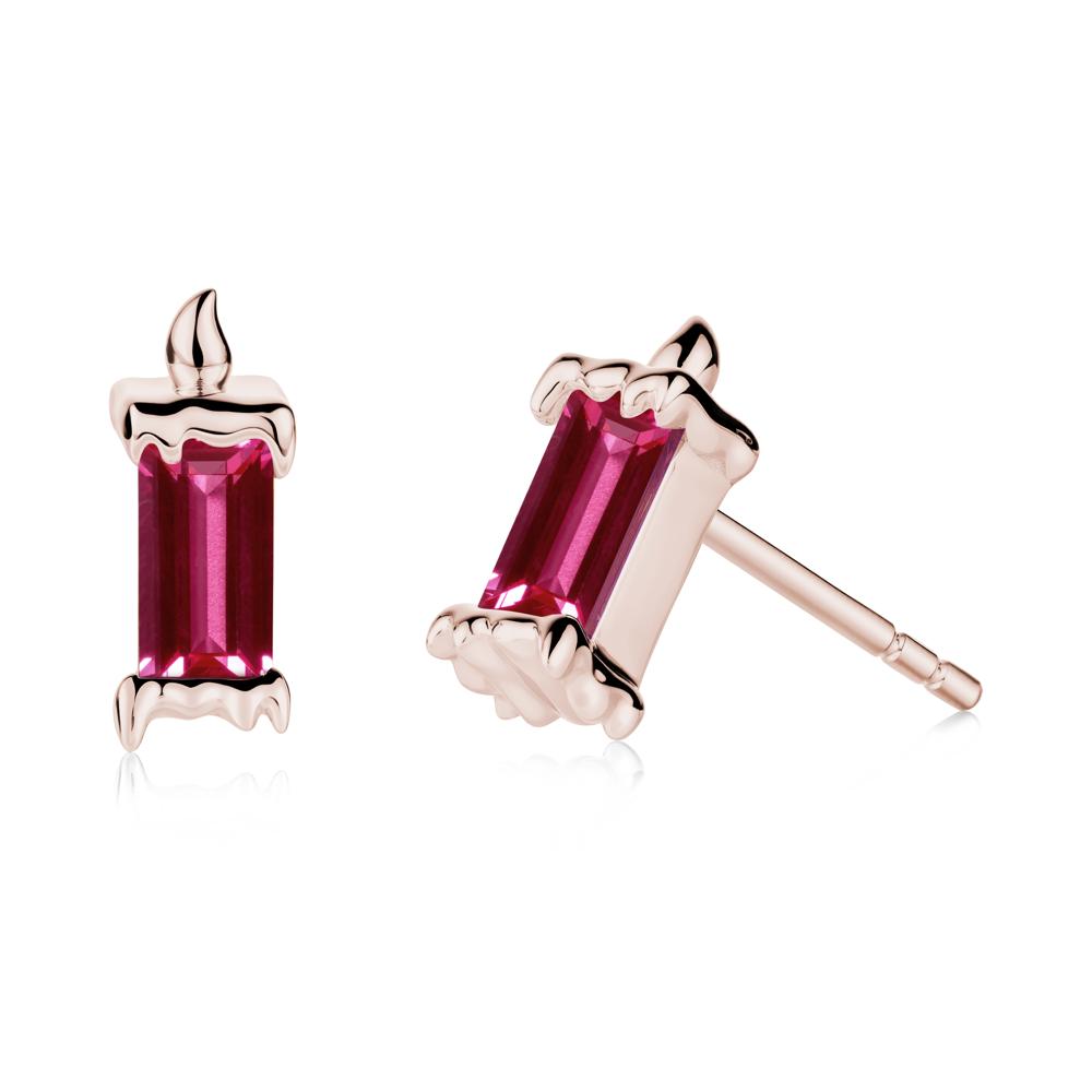 Unique Candle Design Ruby Stud Earrings - LUO Jewelry #metal_14k rose gold