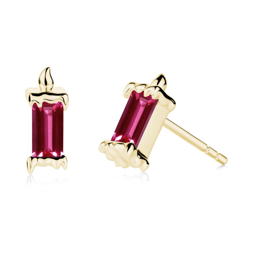 Unique Candle Design Ruby Stud Earrings - LUO Jewelry #metal_18k yellow gold