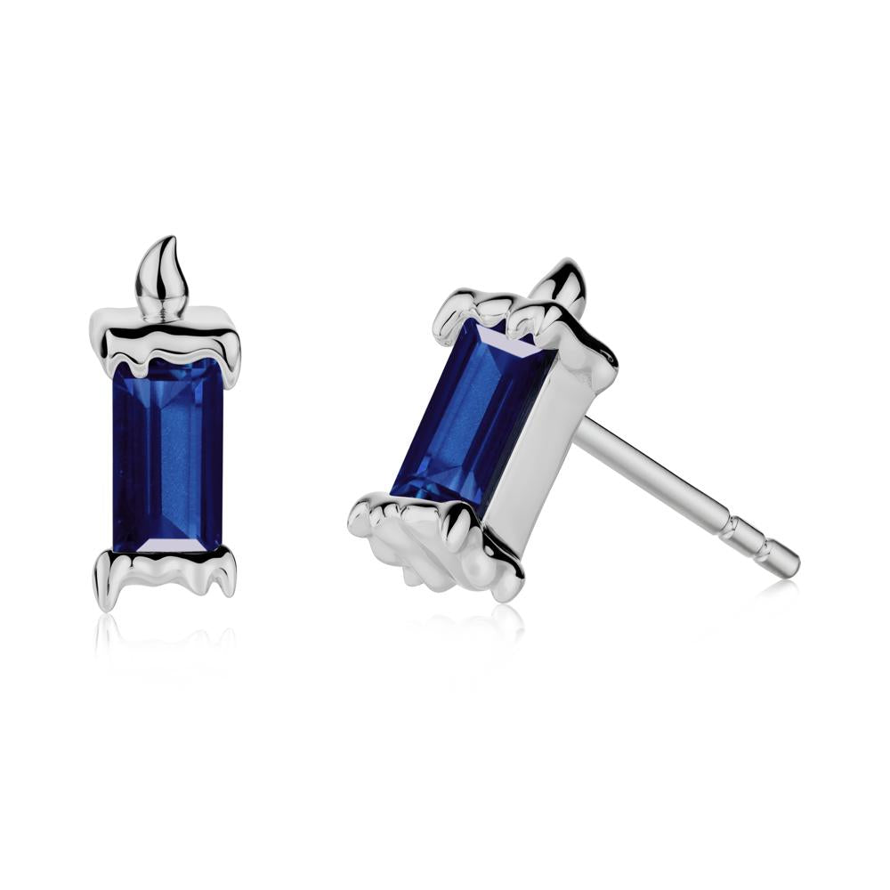 Unique Candle Design Sapphire Stud Earrings - LUO Jewelry #metal_platinum