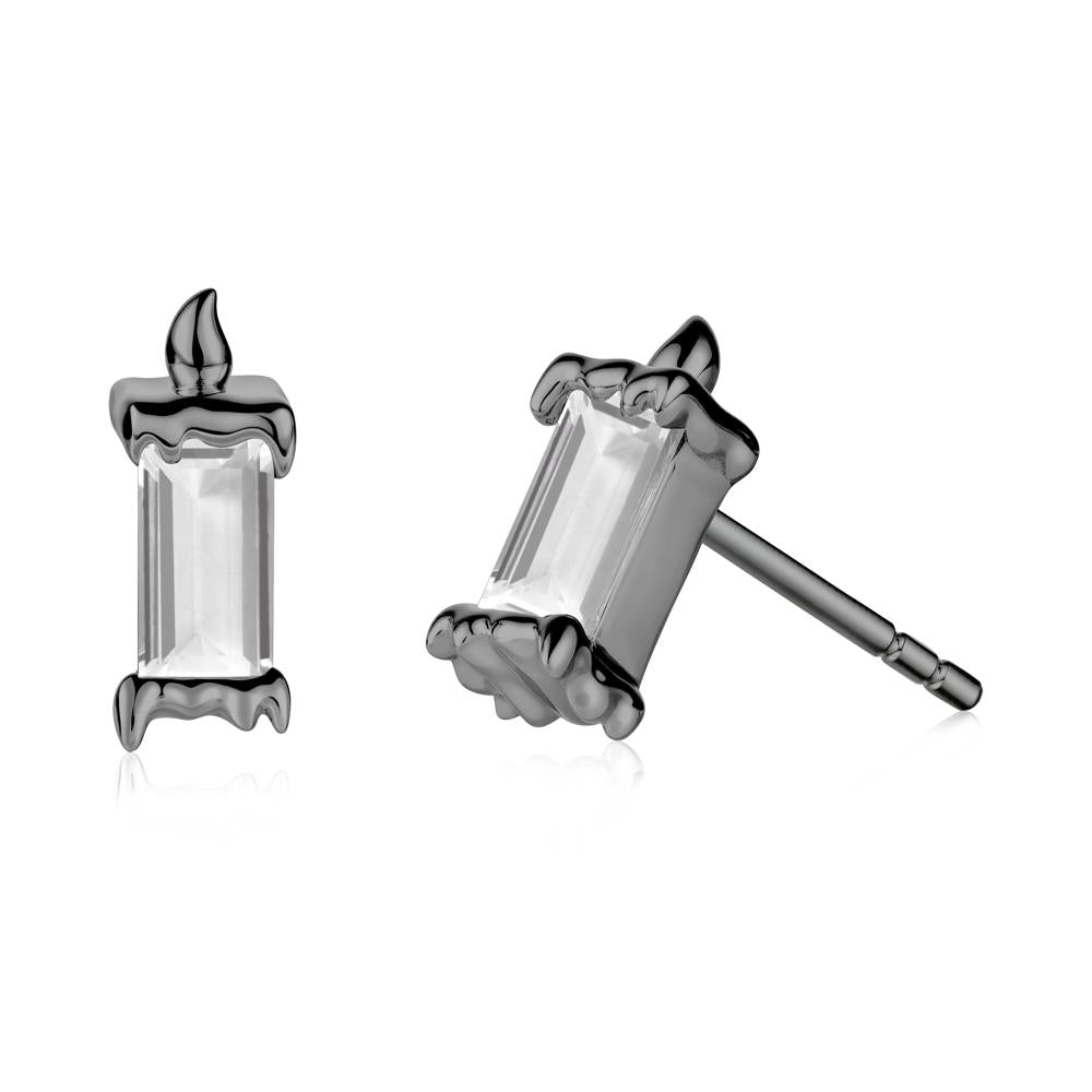 Unique Candle Design White Topaz Stud Earrings - LUO Jewelry #metal_black finish sterling silver