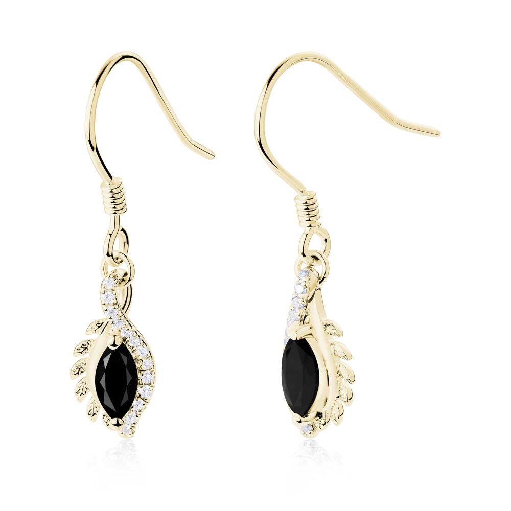 Marquise Black Spinel Fish Hook Earrings - LUO Jewelry #metal_18k yellow gold