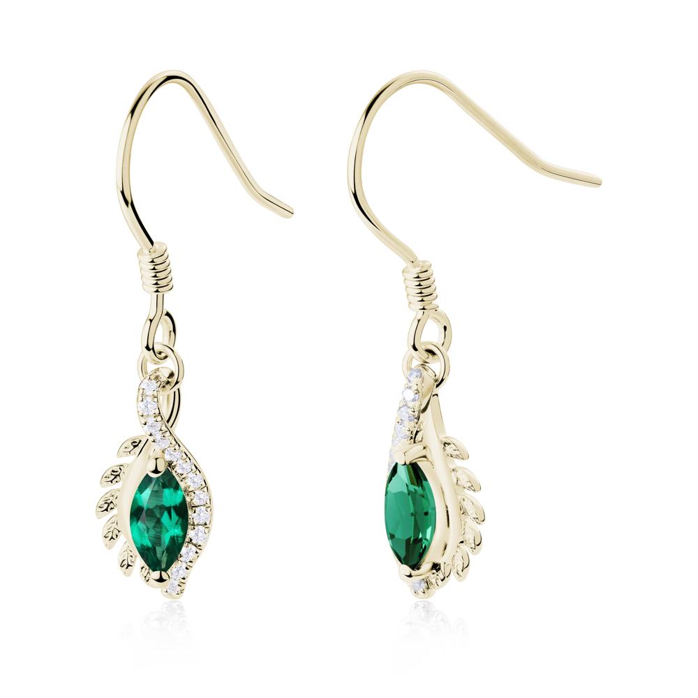 Emerald Leaf Vine Fish Hook Earrings - LUO Jewelry #metal_14k yellow gold