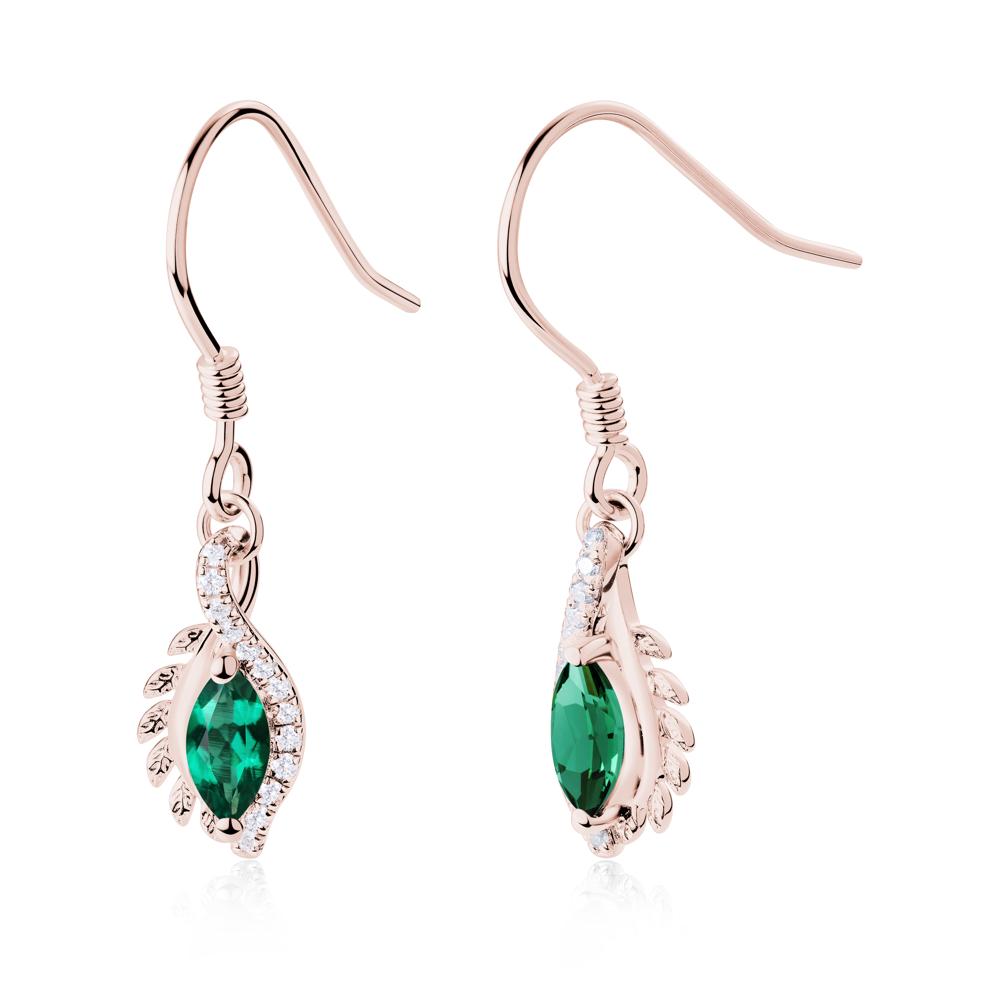 Emerald Leaf Vine Fish Hook Earrings - LUO Jewelry #metal_18k rose gold
