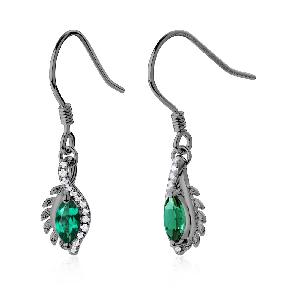 Emerald Leaf Vine Fish Hook Earrings - LUO Jewelry #metal_black finish sterling silver