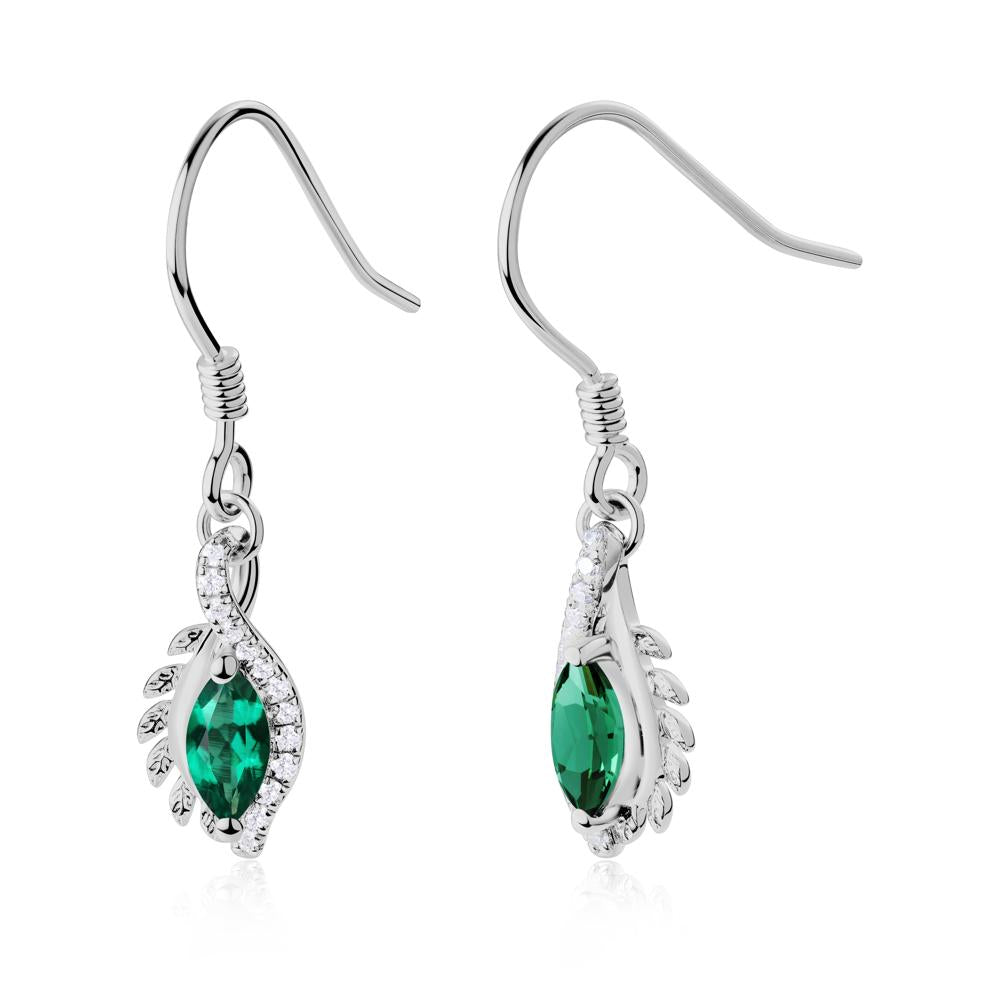 Emerald Leaf Vine Fish Hook Earrings - LUO Jewelry #metal_platinum