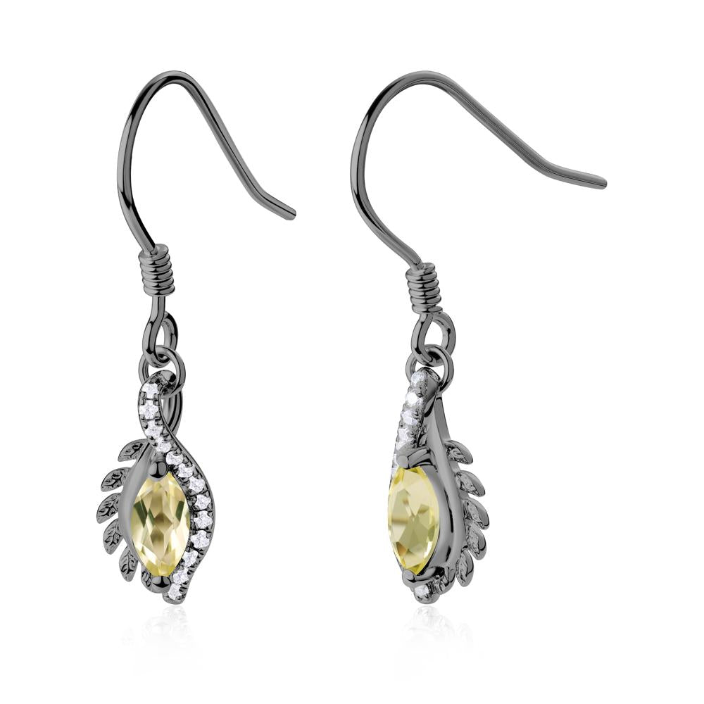 Lemon Quartz Leaf Vine Fish Hook Earrings - LUO Jewelry #metal_black finish sterling silver