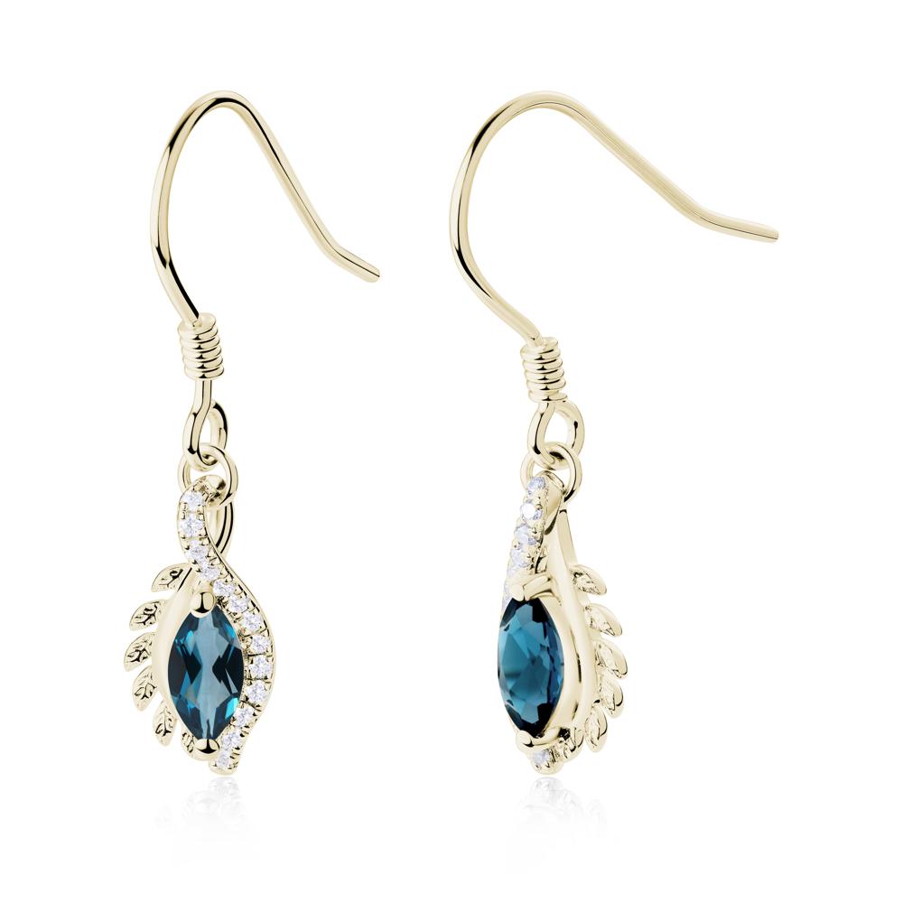 Marquise London Blue Topaz Fish Hook Earrings - LUO Jewelry #metal_14k yellow gold