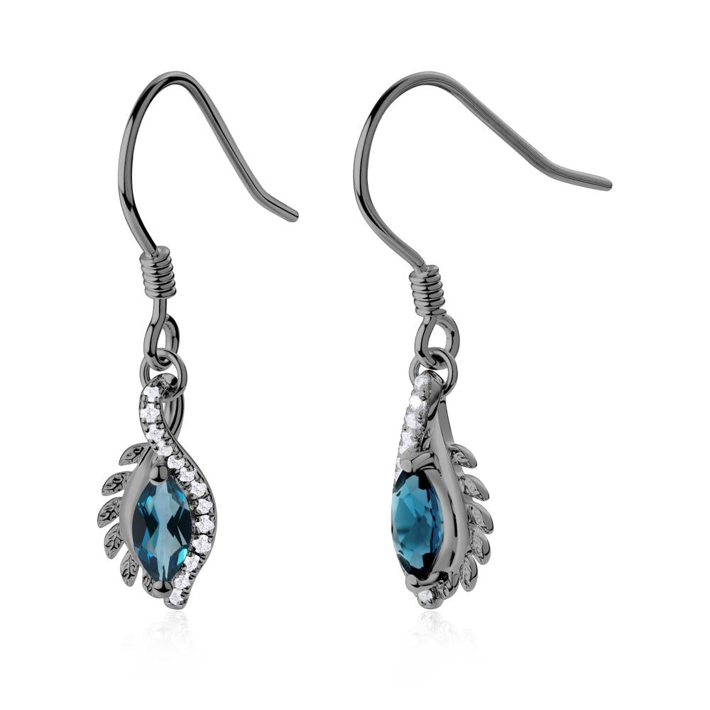 Marquise London Blue Topaz Fish Hook Earrings - LUO Jewelry #metal_black finish sterling silver