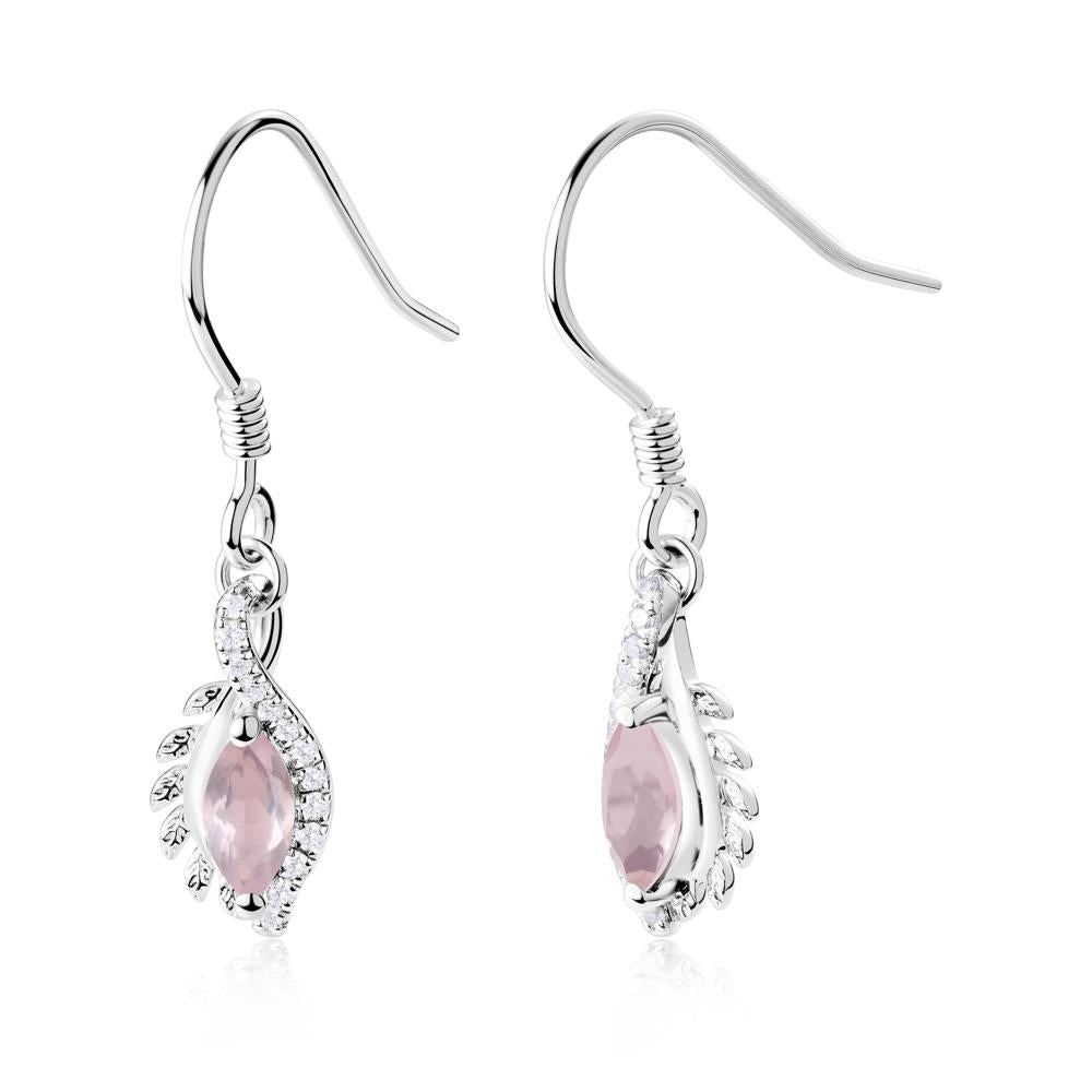 Rose Quartz Leaf Vine Fish Hook Earrings - LUO Jewelry #metal_18k white gold
