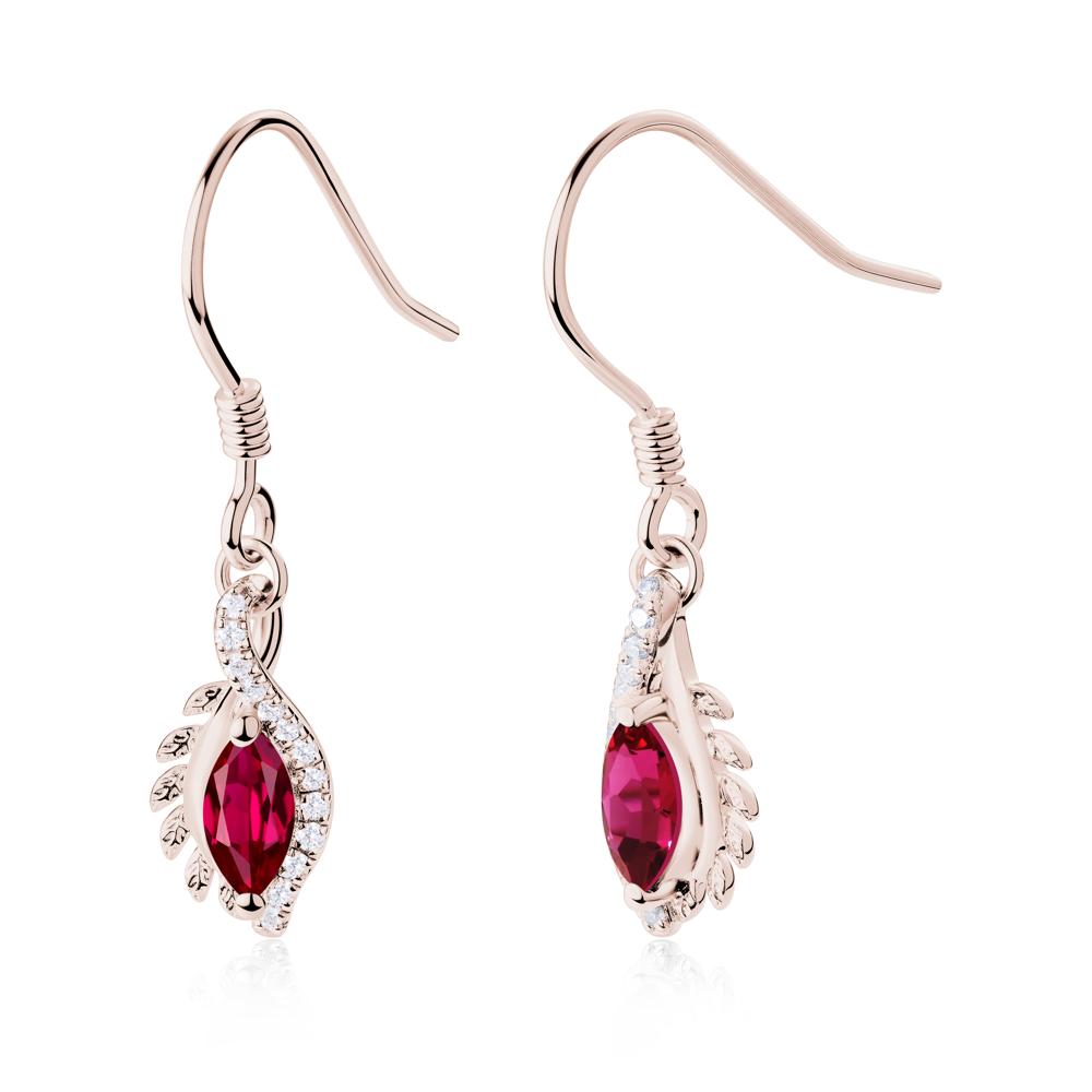 Ruby Leaf Vine Fish Hook Earrings - LUO Jewelry #metal_14k rose gold