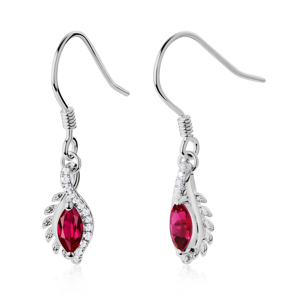 Ruby Leaf Vine Fish Hook Earrings - LUO Jewelry #metal_platinum