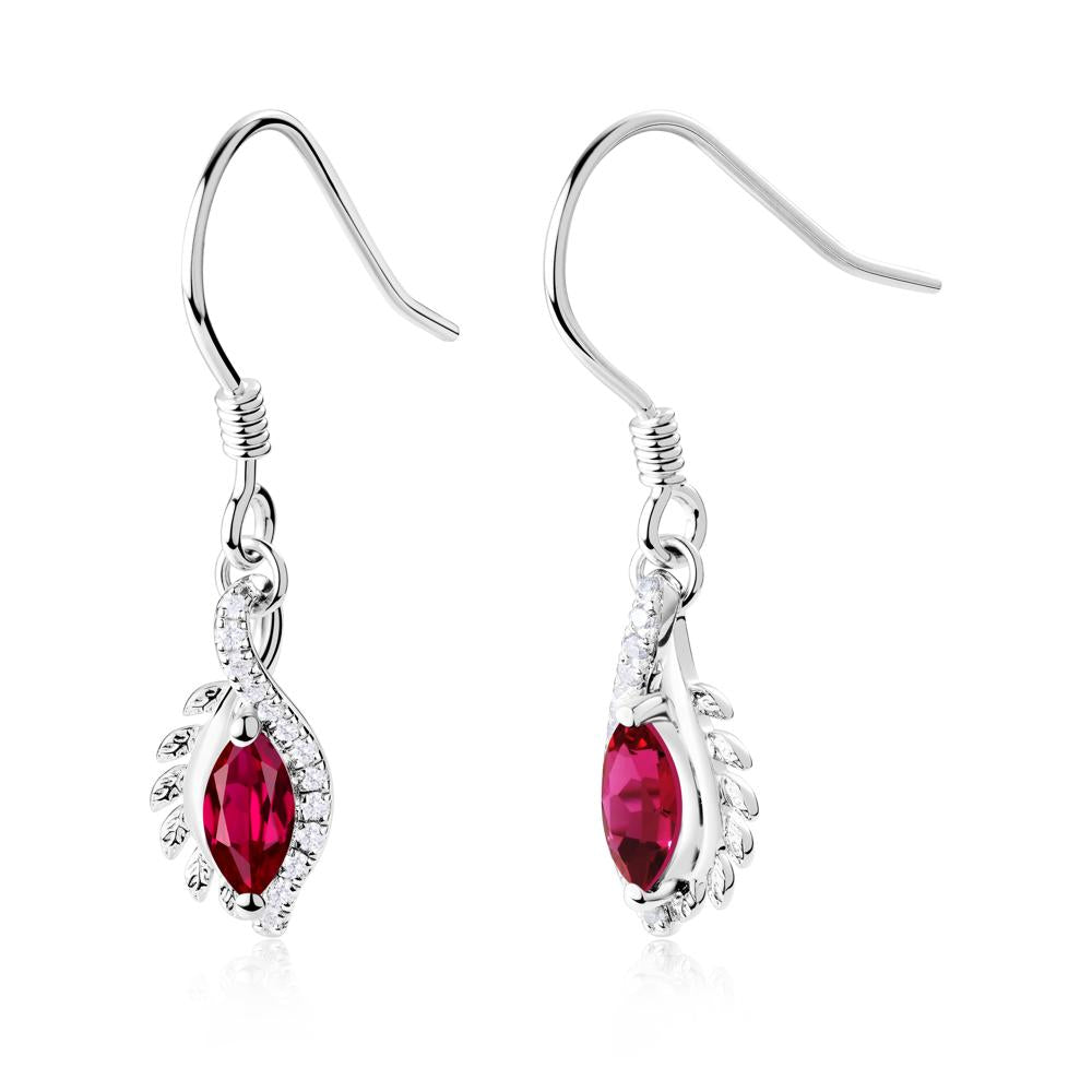Ruby Leaf Vine Fish Hook Earrings - LUO Jewelry #metal_sterling silver