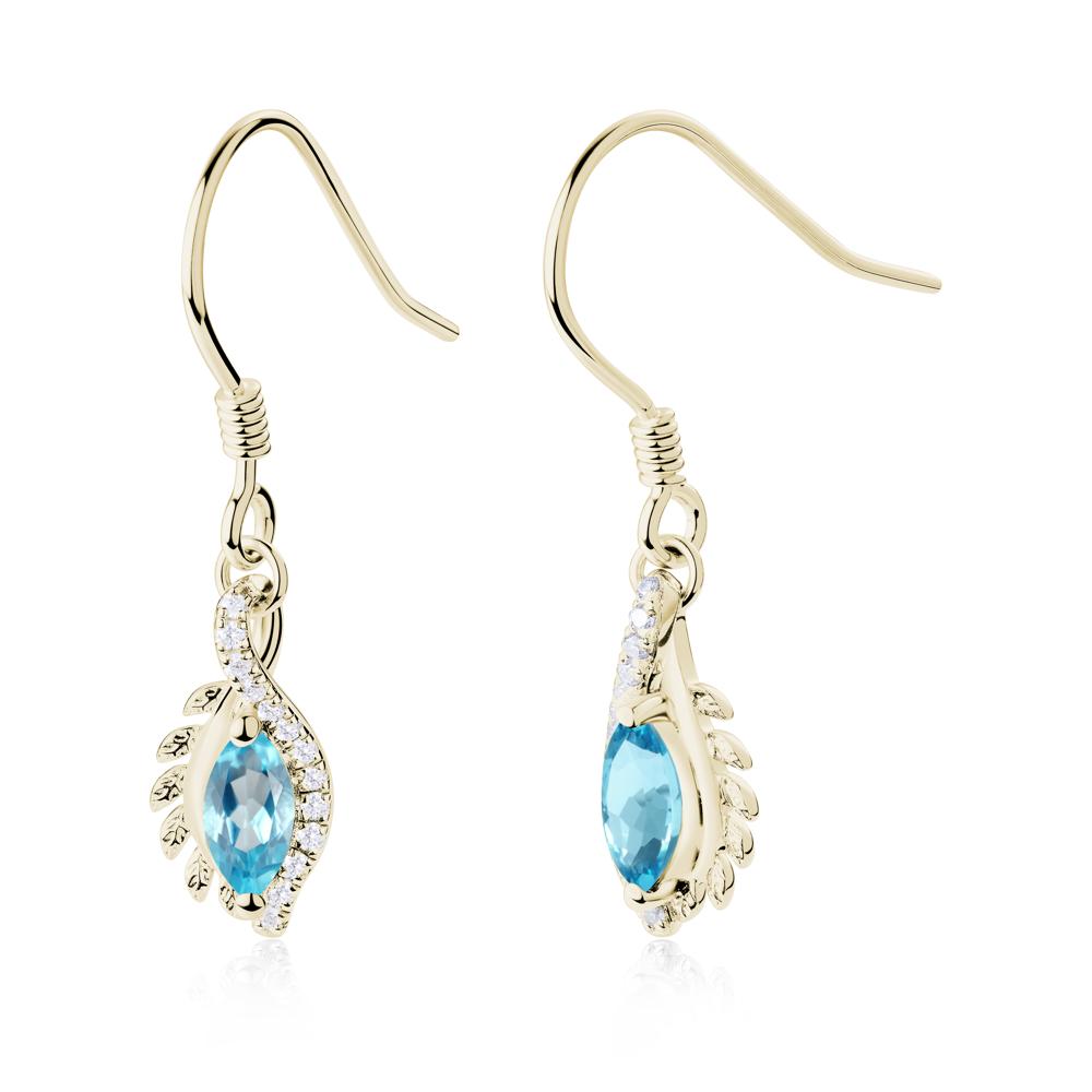 Marquise Swiss Blue Topaz French Hook Earrings - LUO Jewelry #metal_14k yellow gold