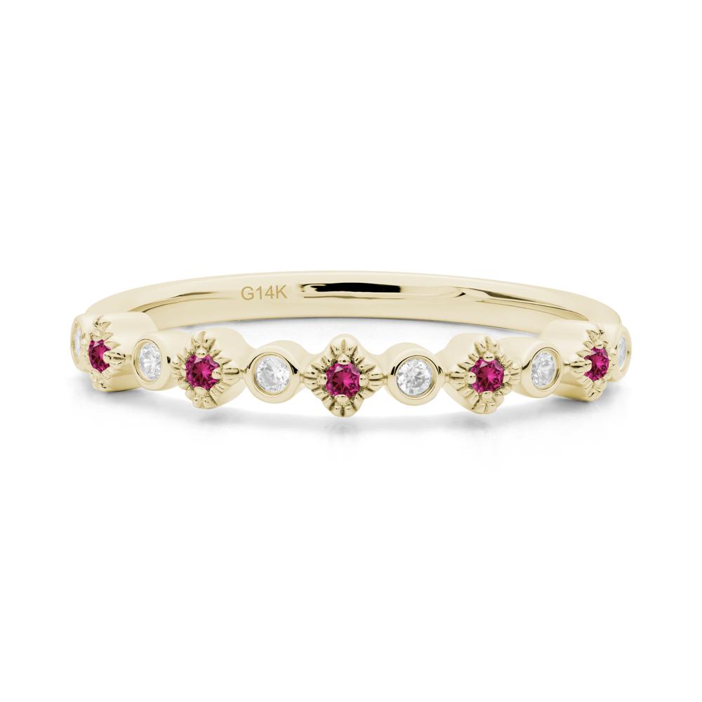Lucky Clover Cubic Zirconia and Ruby Stackable Ring - LUO Jewelry #metal_14k yellow gold