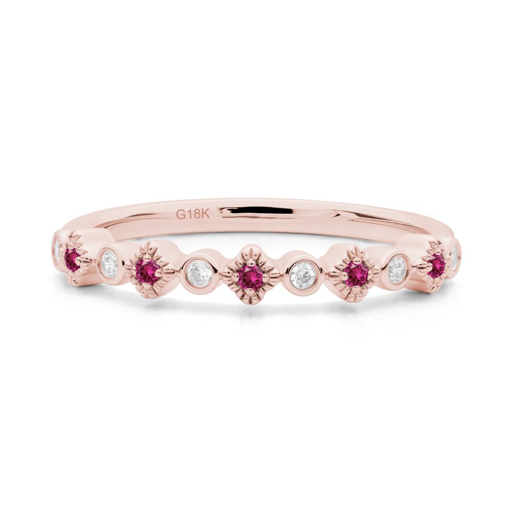Lucky Clover Cubic Zirconia and Ruby Stackable Ring - LUO Jewelry #metal_18k rose gold