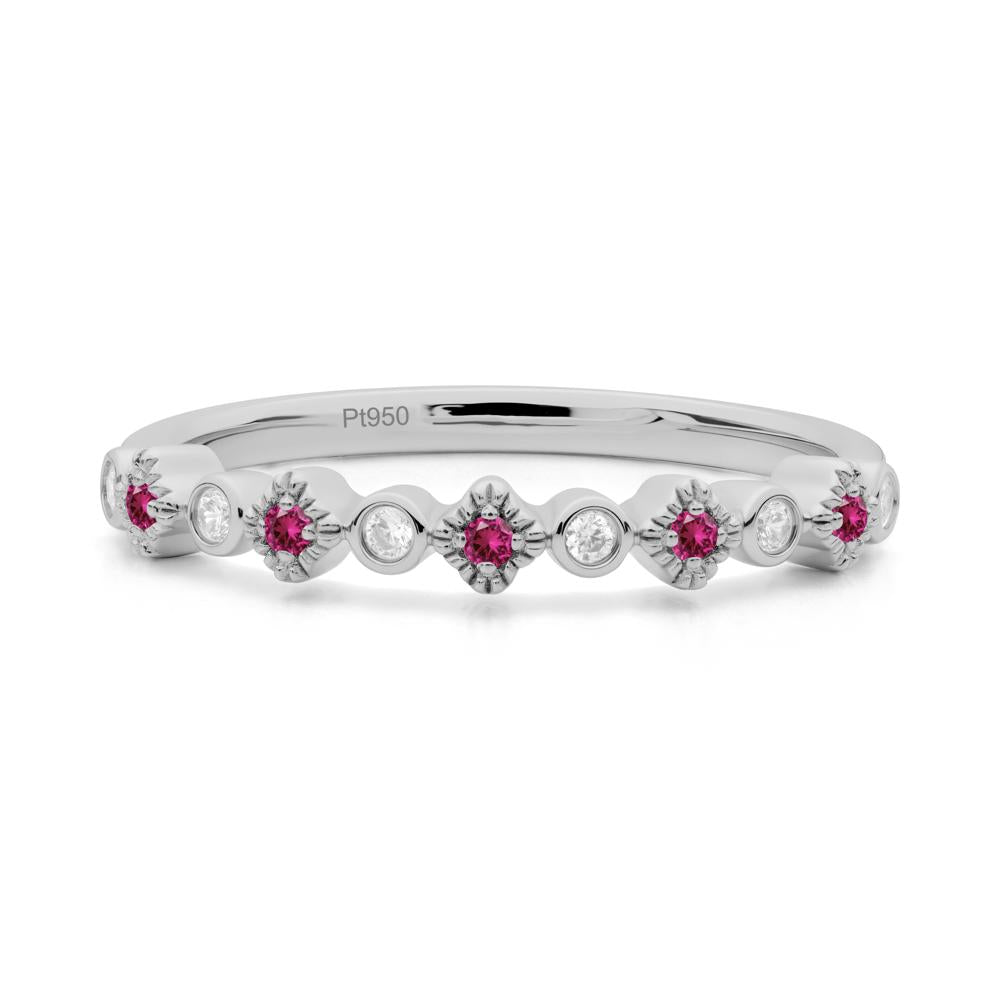 Lucky Clover Cubic Zirconia and Ruby Stackable Ring - LUO Jewelry #metal_platinum