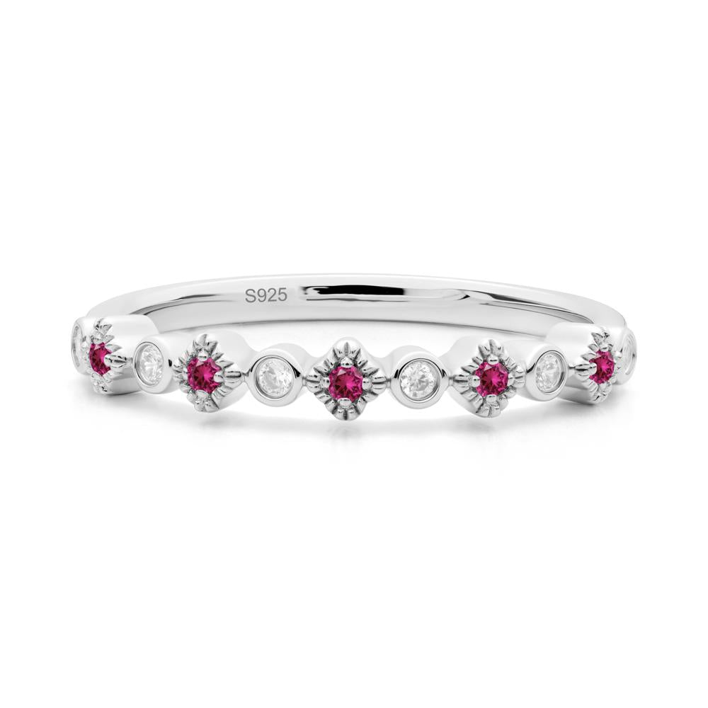 Lucky Clover Cubic Zirconia and Ruby Stackable Ring - LUO Jewelry #metal_sterling silver