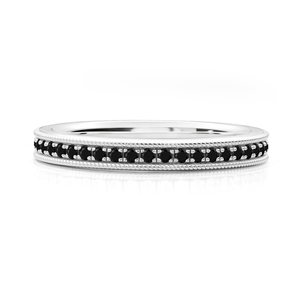 Milgrain Black Spinel Wedding Band - LUO Jewelry #metal_14k white gold