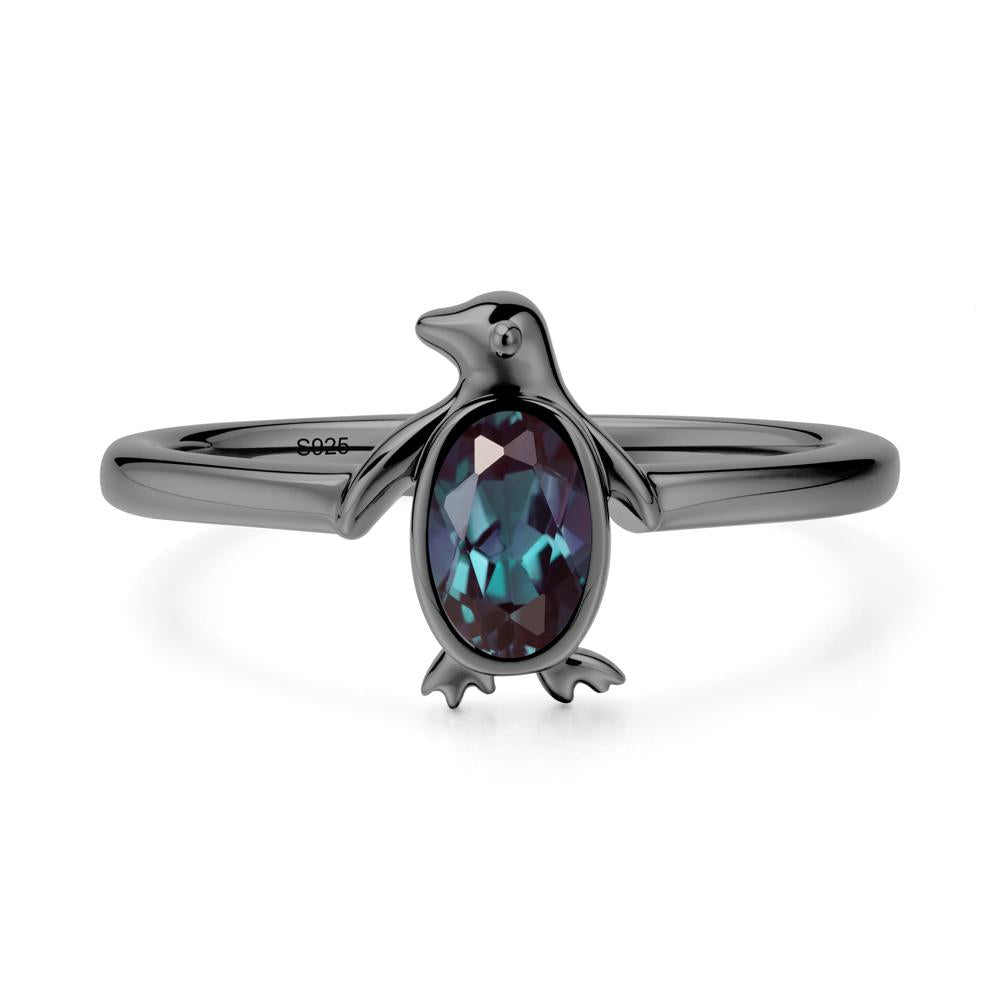 Oval Alexandrite Penguin Ring - LUO Jewelry #metal_black finish sterling silver