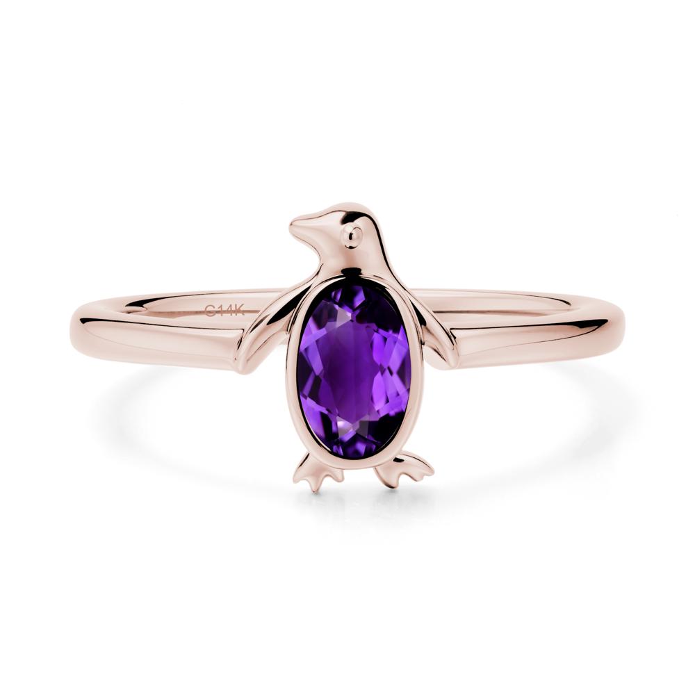 Penguin Inspired Bezel Setting Amethyst Ring - LUO Jewelry #metal_14k rose gold