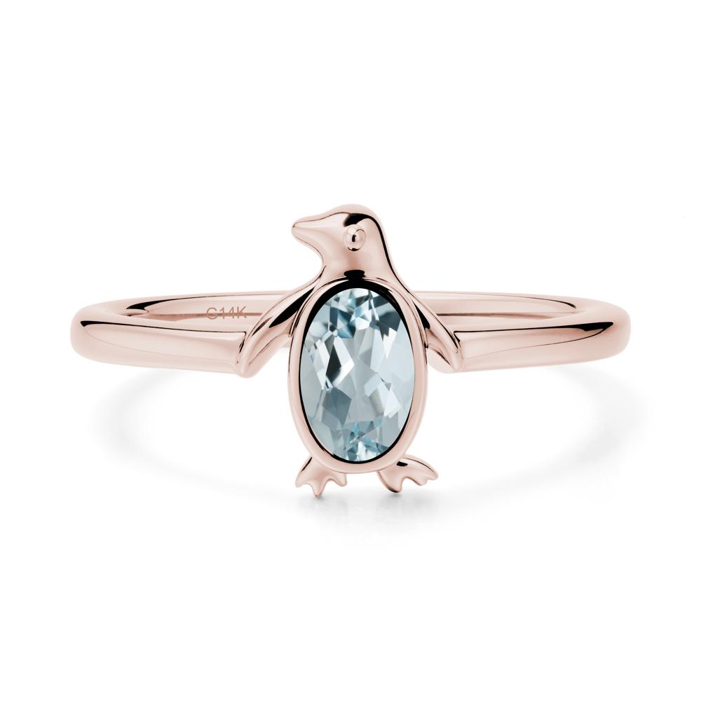 Simple Bezel Setting Oval Aquamarine Ring - LUO Jewelry #metal_14k rose gold