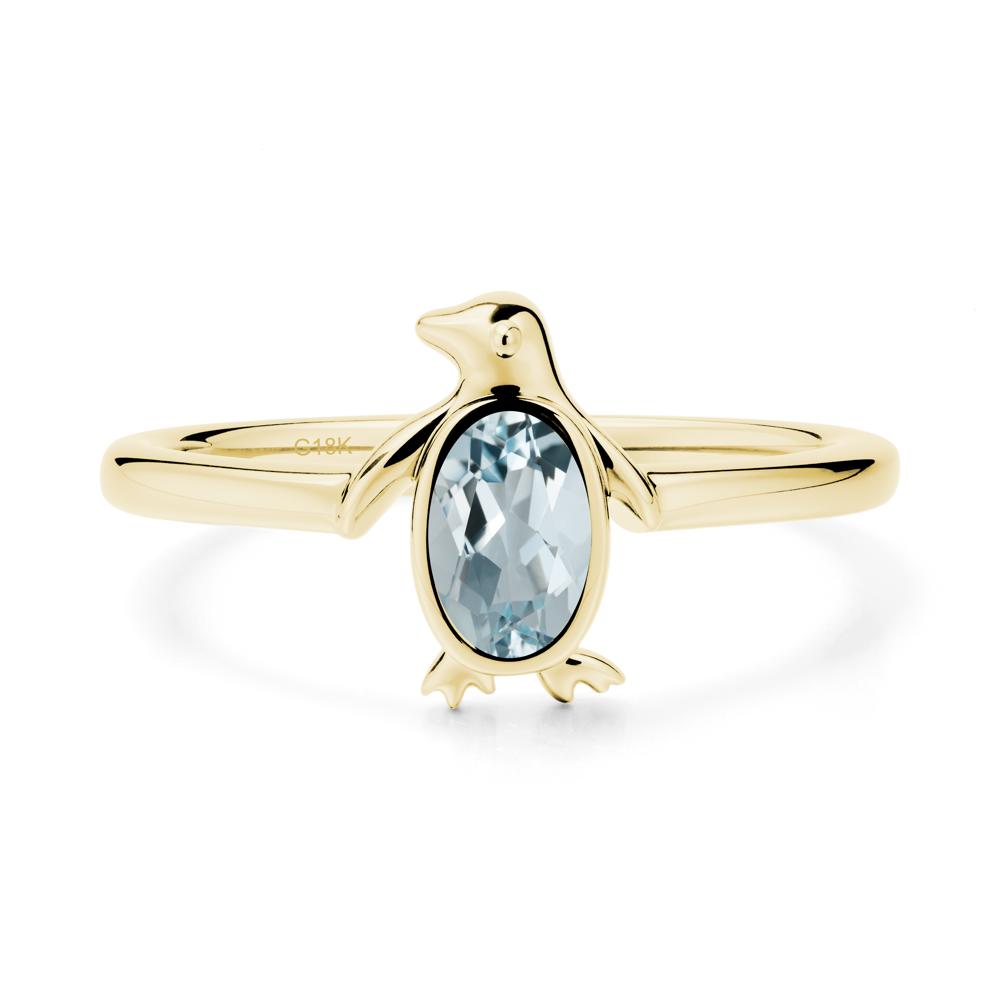 Simple Bezel Setting Oval Aquamarine Ring - LUO Jewelry #metal_18k yellow gold