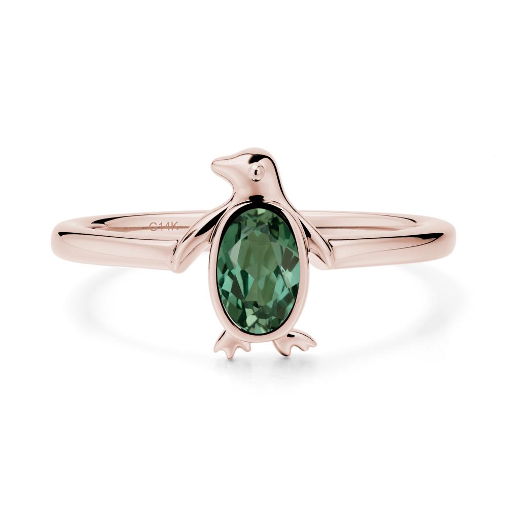 Penguin Inspired Bezel Setting Green Sapphire Ring - LUO Jewelry #metal_14k rose gold