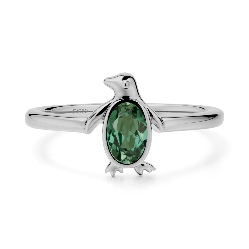 Penguin Inspired Bezel Setting Green Sapphire Ring - LUO Jewelry #metal_platinum