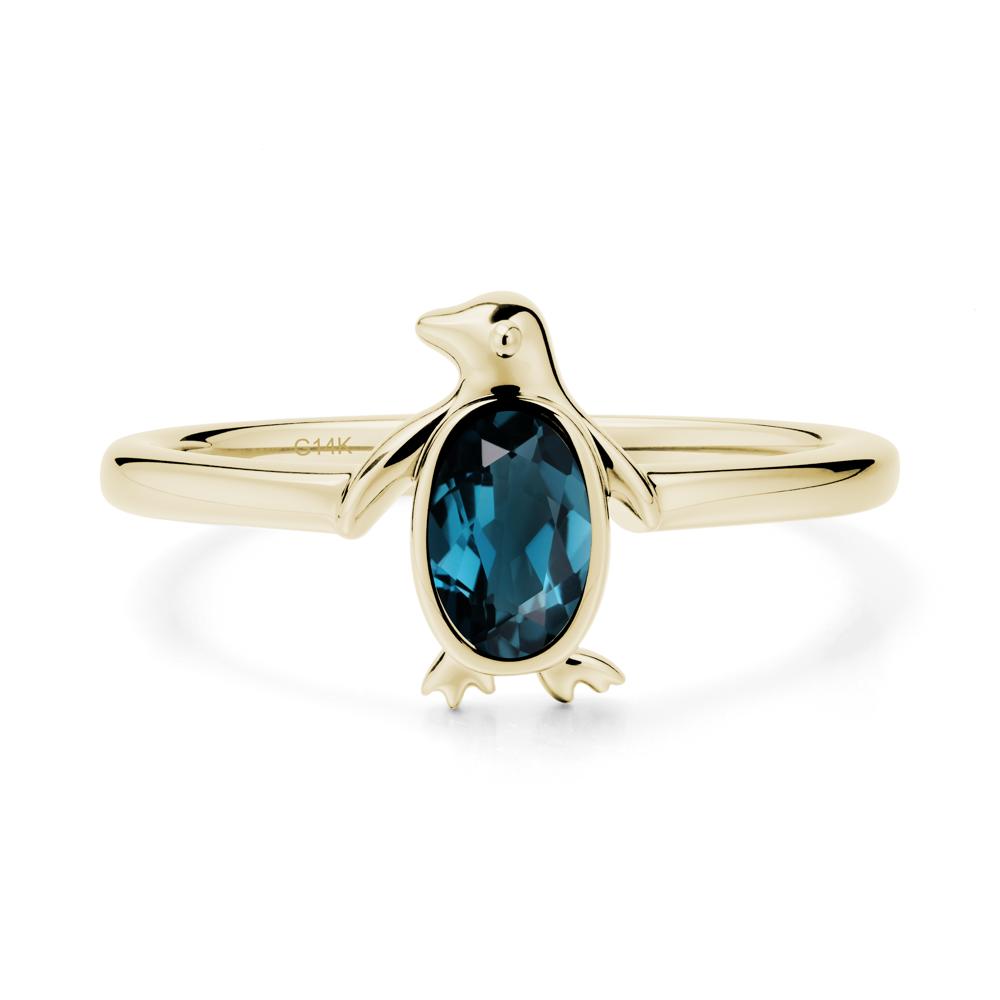 Oval London Blue Topaz Penguin Ring - LUO Jewelry #metal_14k yellow gold