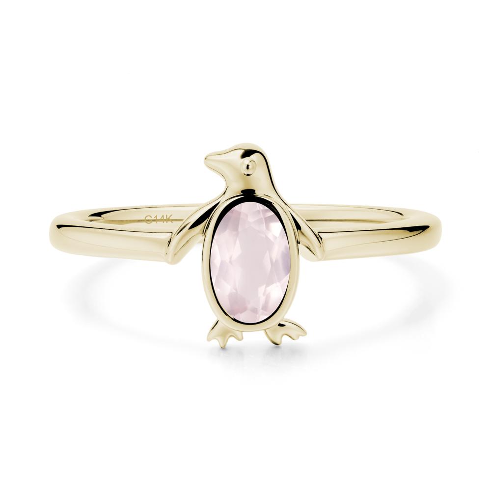 Oval Rose Quartz Penguin Ring - LUO Jewelry #metal_14k yellow gold
