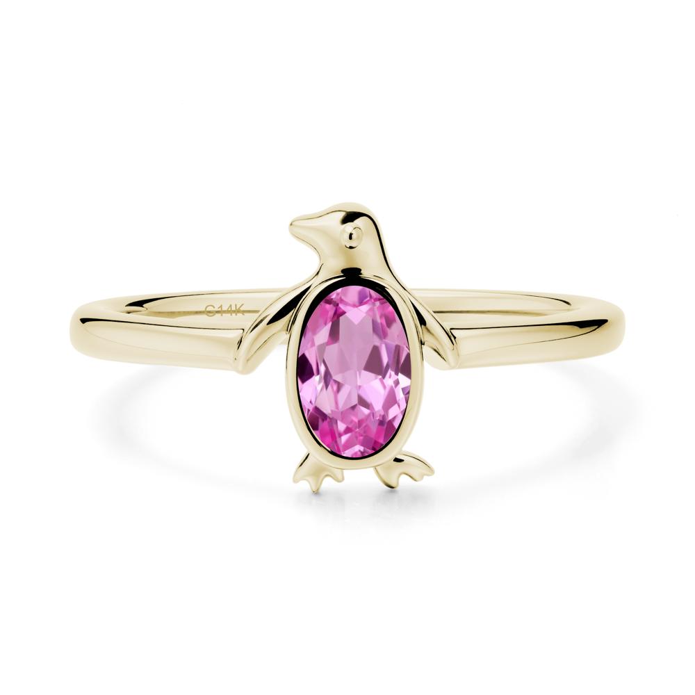 Penguin Inspired Bezel Setting Pink Sapphire Ring - LUO Jewelry #metal_14k yellow gold