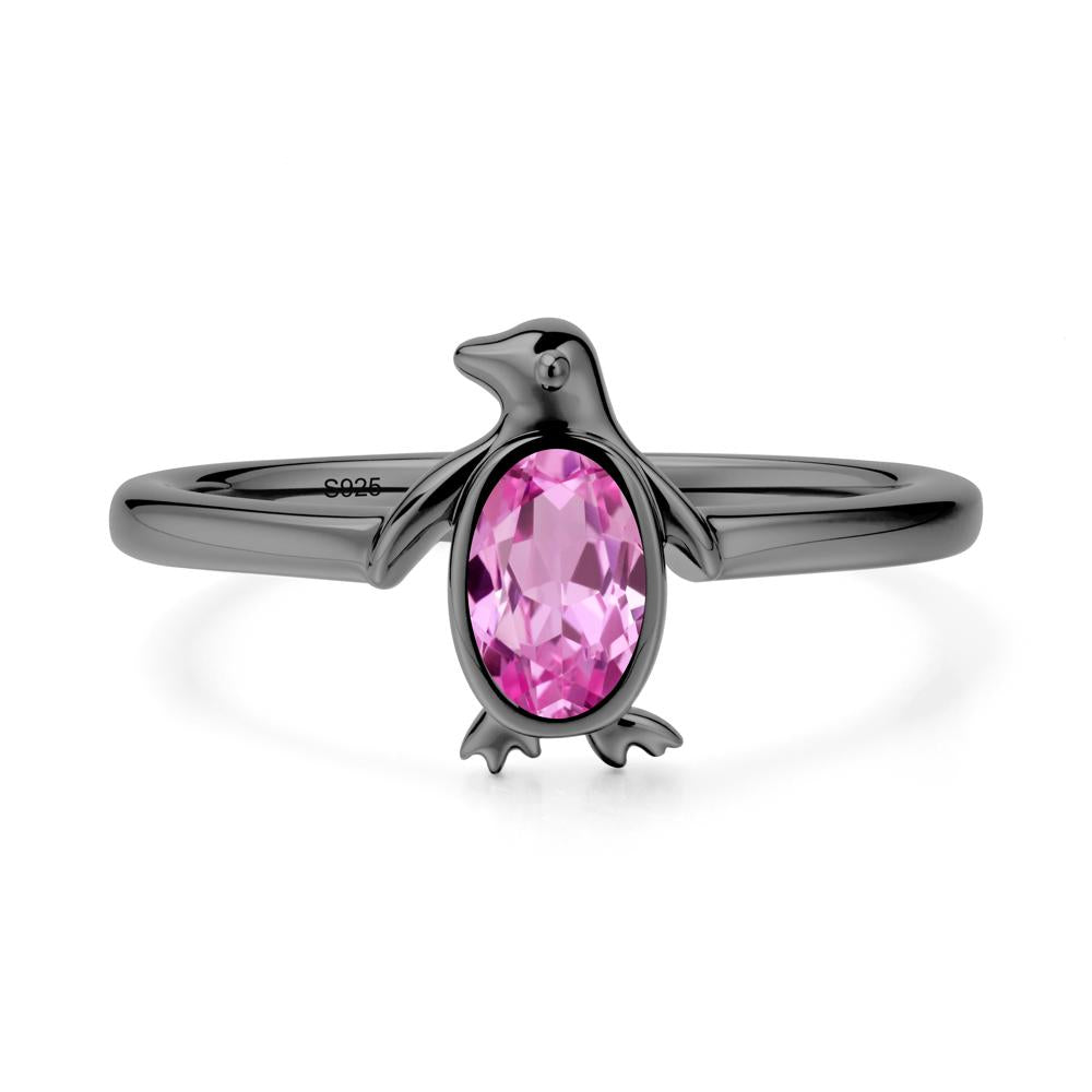 Penguin Inspired Bezel Setting Pink Sapphire Ring - LUO Jewelry #metal_black finish sterling silver