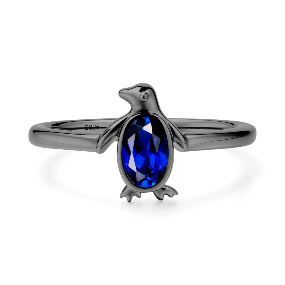 Oval Sapphire Penguin Ring - LUO Jewelry #metal_black finish sterling silver