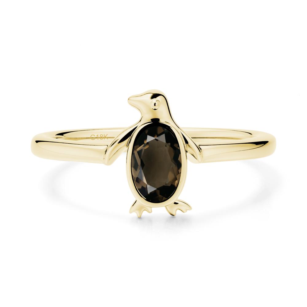 Penguin Inspired Bezel Setting Smoky Quartz Ring - LUO Jewelry #metal_18k yellow gold