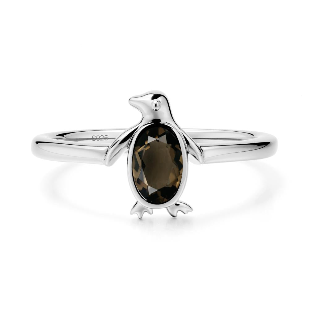 Penguin Inspired Bezel Setting Smoky Quartz Ring - LUO Jewelry #metal_sterling silver