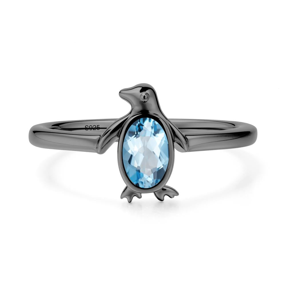 Simple Bezel Setting Oval Swiss Blue Topaz Ring - LUO Jewelry #metal_black finish sterling silver
