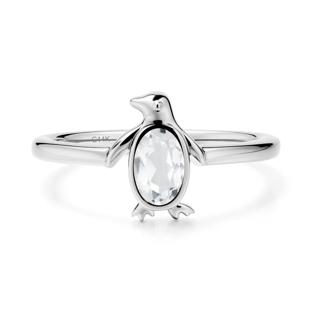 Oval White Topaz Penguin Ring - LUO Jewelry #metal_14k white gold