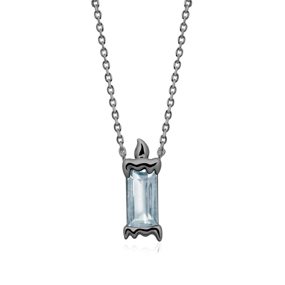 Bezel Setting Baguette Aquamarine Necklace - LUO Jewelry #metal_black finish sterling silver